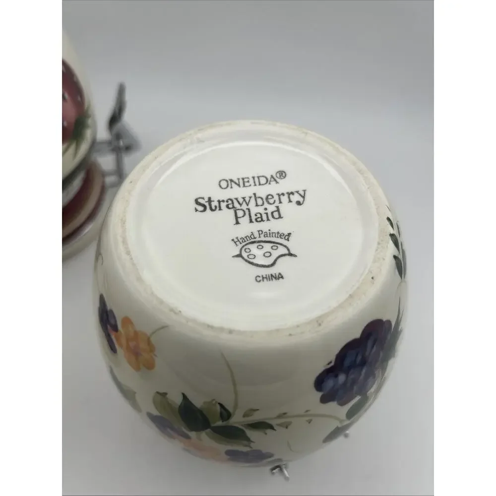 Vintage Oneida. Strawberry Plaid Canisters And Shakers. Discontinued In 2002.